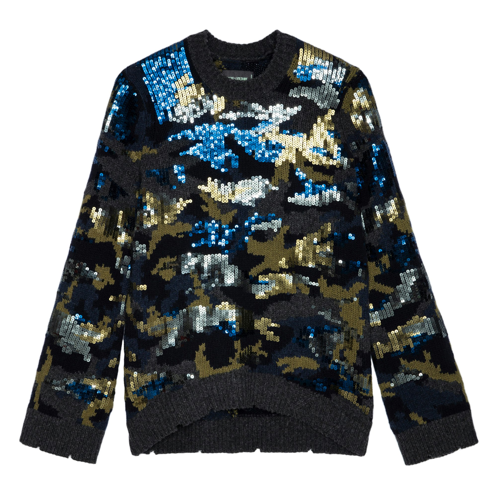 Zadig & Voltaire Cosmy Camo Sequin Sweater In Ardoise