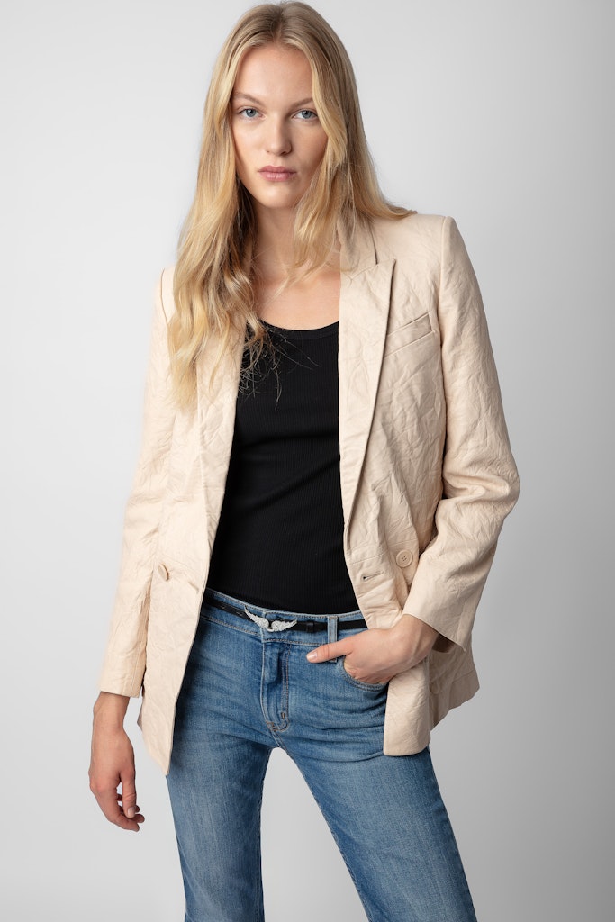 ZADIG & VOLTAIRE VISKO CRINKLED LEATHER BLAZER 