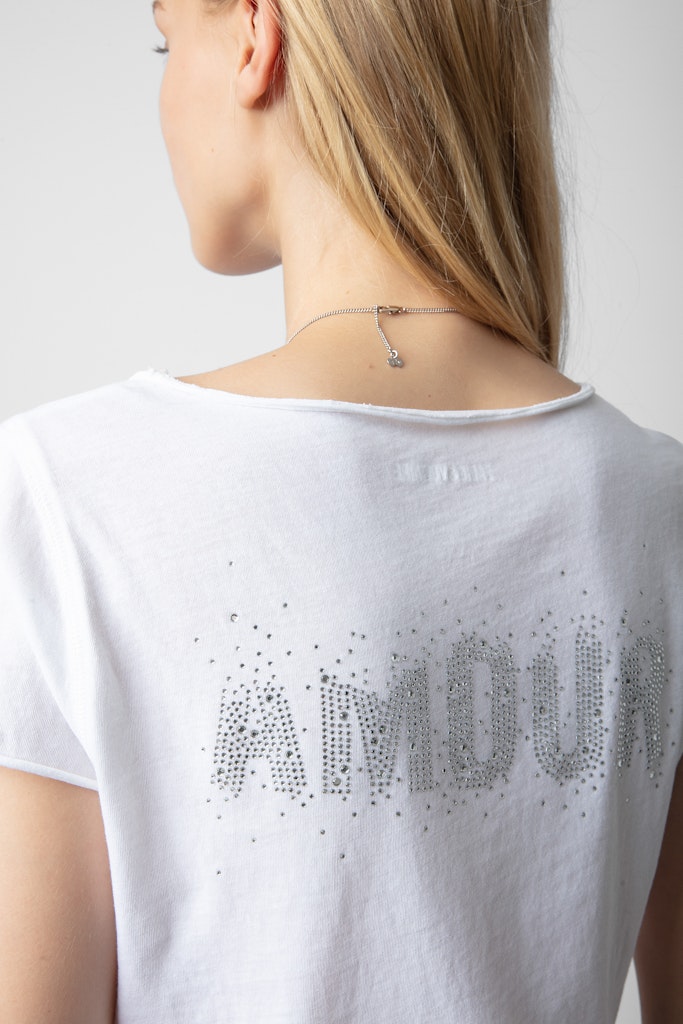 Shop Zadig & Voltaire Amour Strass Henley T-shirt In Blanc