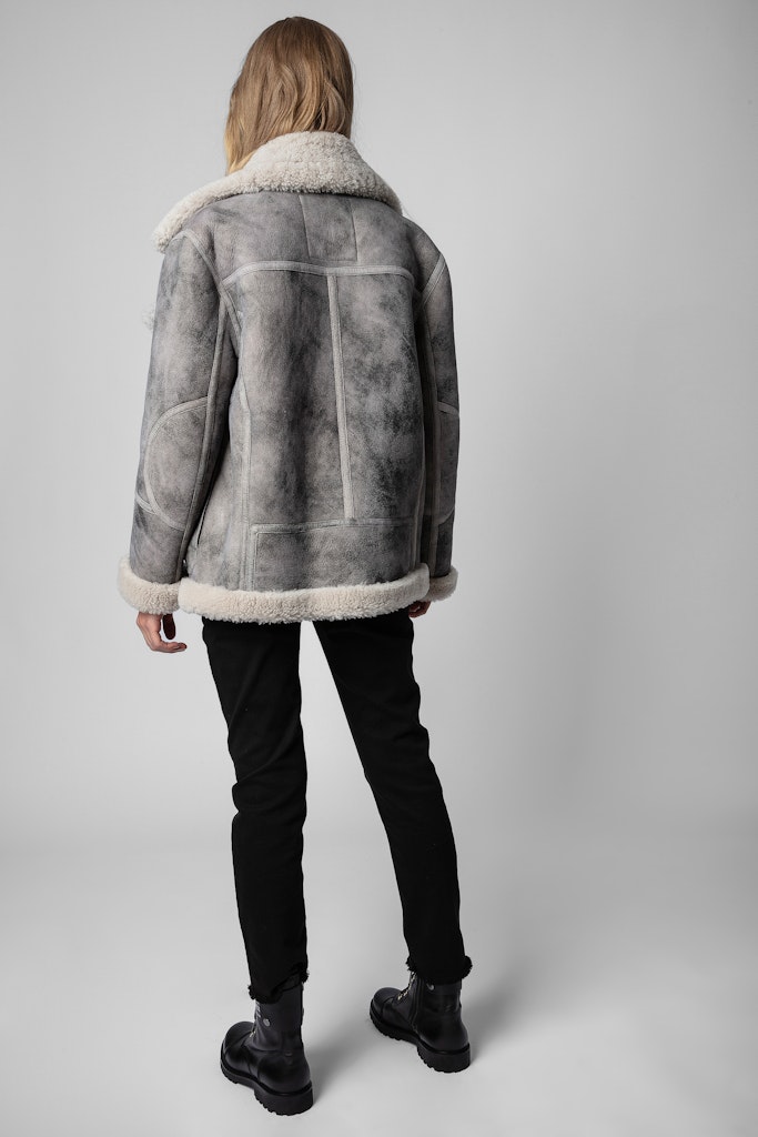 Shop Zadig & Voltaire Kain Shearling Coat In Anthracite