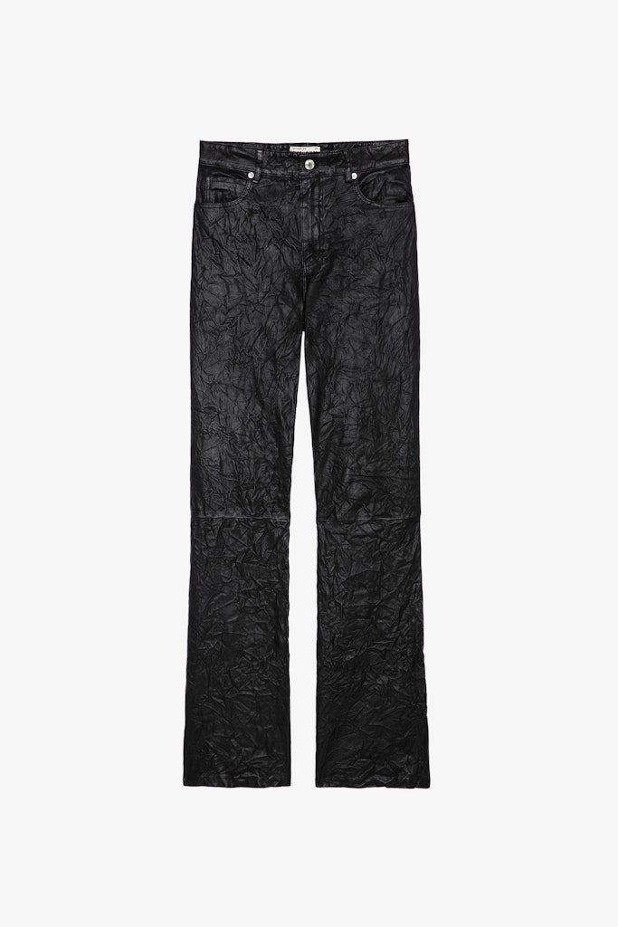 Shop Zadig & Voltaire Evy Crinkled Leather Trousers In Black