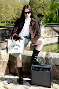 Sac Angel Tote Voltaire - Sac cabas en toile et cuir grainé à double anse, bandoulière et signature ailes.