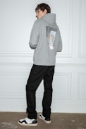 Sudadera Sanchi Photoprint - Sudadera gris jaspeado de algodón para hombre con capucha y estampado fotográfico en la espalda