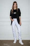 Ida Cashmere Jumper - Women’s black cashmere short-sleeved jumper with “Amour” slogan