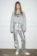 Felpa Georgy Multicusto Heart - Felpa con cappuccio in cotone grigio con lettere effetto patch donna