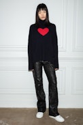 Alma Jumper - Women’s navy blue merino knit jumper with contrasting heart and high collar