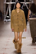 Mikel Suede Jacket - Women's cognac suede midi jacket