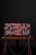 Rock Mirror Clutch - Women's purple leather clutch bag with studs and snakeskin effect