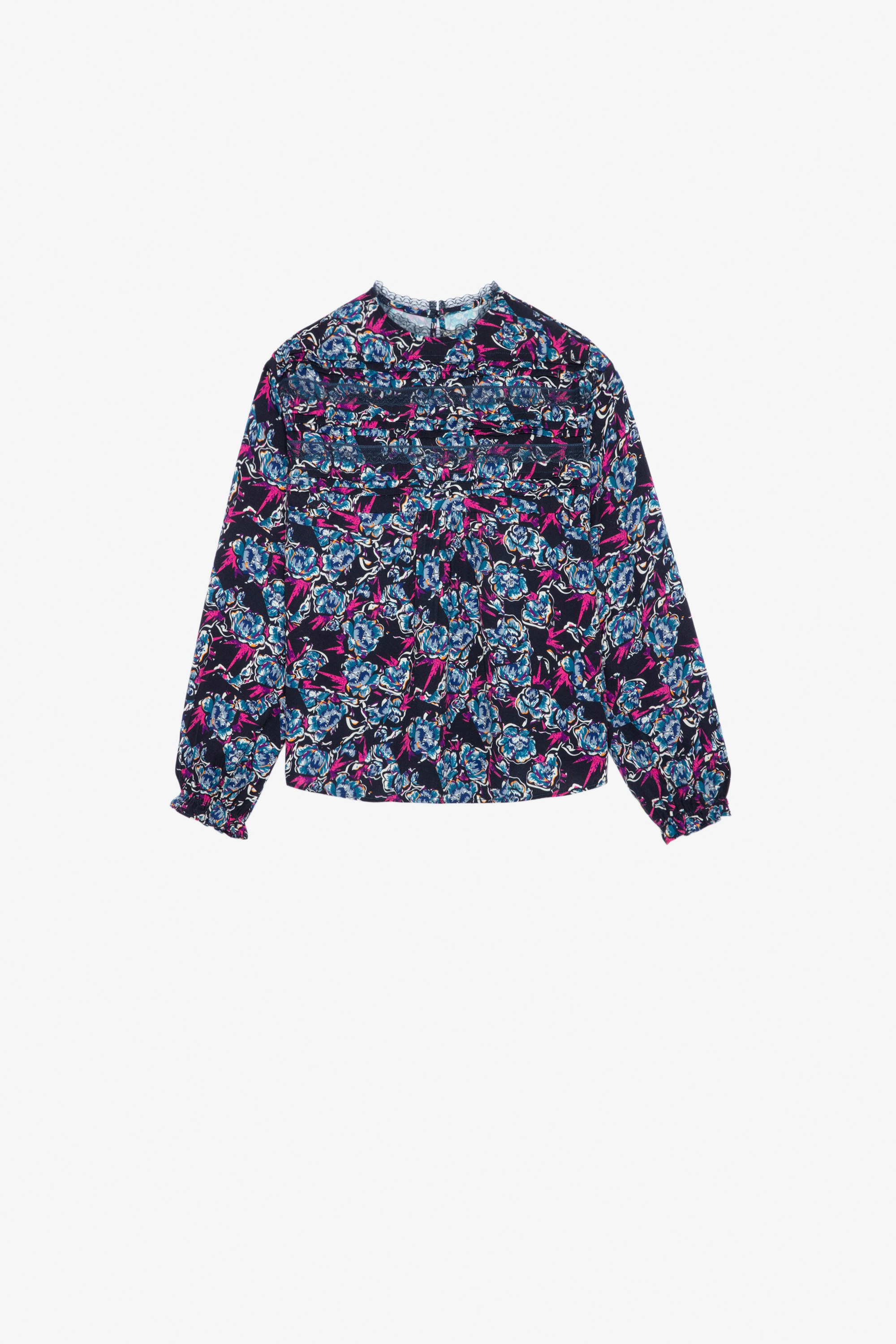 Sahara Girls’ Blouse - Girls’ navy blue blouse with print and lace.