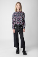 Sahara Girls’ Blouse - Girls’ navy blue blouse with print and lace.