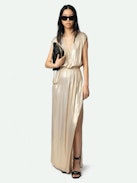 Robe Ritmic Satin - Robe mi-longue drapée en satin, sans manche.