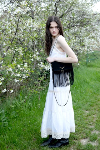 Relite Long Lingerie Style Dress - Long lingerie-inspired dress in cotton viscose, buttoned at the front, with lace straps.