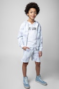 Kurt Kids' Bermudas - Kids' white cotton Bermuda shorts with tie-dye print