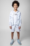 Kurt Kids' Bermudas - Kids' white cotton Bermuda shorts with tie-dye print