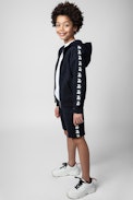 Kurt Kids' Bermudas - Kids’ Bermuda shorts in blue cotton trimmed with printed braid at the sides