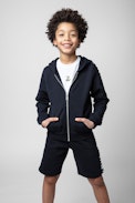 Kurt Kids' Bermudas - Kids’ Bermuda shorts in blue cotton trimmed with printed braid at the sides