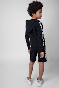 Kurt Kids' Bermudas - Kids’ Bermuda shorts in blue cotton trimmed with printed braid at the sides