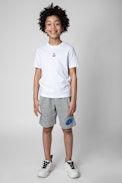 Kurt Kids' Bermudas - Kids’ Bermuda shorts in grey marl cotton with Core Cho embroidery
