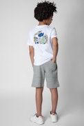 Kurt Kids' Bermudas - Kids’ Bermuda shorts in grey marl cotton with Core Cho embroidery