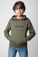 Sudadera Sanchi Niño - Sudadera con capucha caqui de felpa de algodón con escudo para niño.