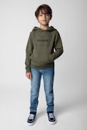 Sudadera Sanchi Niño - Sudadera con capucha caqui de felpa de algodón con escudo para niño.