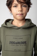 Sudadera Sanchi Niño - Sudadera con capucha caqui de felpa de algodón con escudo para niño.