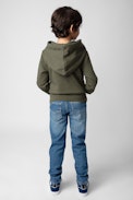 Sudadera Sanchi Niño - Sudadera con capucha caqui de felpa de algodón con escudo para niño.