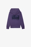 Sudadera Sanchi Niño - Sudadera con capucha violeta de felpa de algodón con escudo para niño.