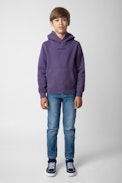 Sudadera Sanchi Niño - Sudadera con capucha violeta de felpa de algodón con escudo para niño.
