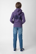 Sudadera Sanchi Niño - Sudadera con capucha violeta de felpa de algodón con escudo para niño.