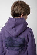 Sudadera Sanchi Niño - Sudadera con capucha violeta de felpa de algodón con escudo para niño.