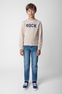 Sudadera Simba Niño - Sudadera beige de felpa de algodón decorada con el mensaje «Rock» para niño.