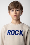 Sudadera Simba Niño - Sudadera beige de felpa de algodón decorada con el mensaje «Rock» para niño.