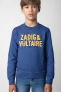 Sudadera Simba Niño - Sudadera azul de felpa de algodón con logo de calavera para niño.