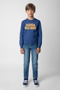 Sudadera Simba Niño - Sudadera azul de felpa de algodón con logo de calavera para niño.