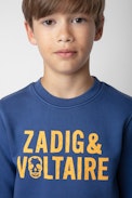 Sudadera Simba Niño - Sudadera azul de felpa de algodón con logo de calavera para niño.