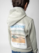 Sanchi Boys’ Photoprint Sweatshirt - Boys’ light khaki fleece hoodie with illustration and photoprint.