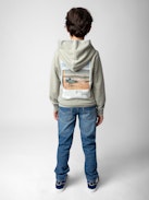 Sanchi Boys’ Photoprint Sweatshirt - Boys’ light khaki fleece hoodie with illustration and photoprint.