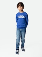 Sudadera Simba Niño - Sudadera de felpa de algodón en color azul con logotipo en la parte delantera y en la espalda.