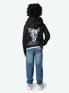 Sweatshirt Sanchi für Jungen - Langärmeliges, schwarzes Kapuzen-Sweatshirt aus Baumwoll-Molton mit Fotoprint für Jungen.