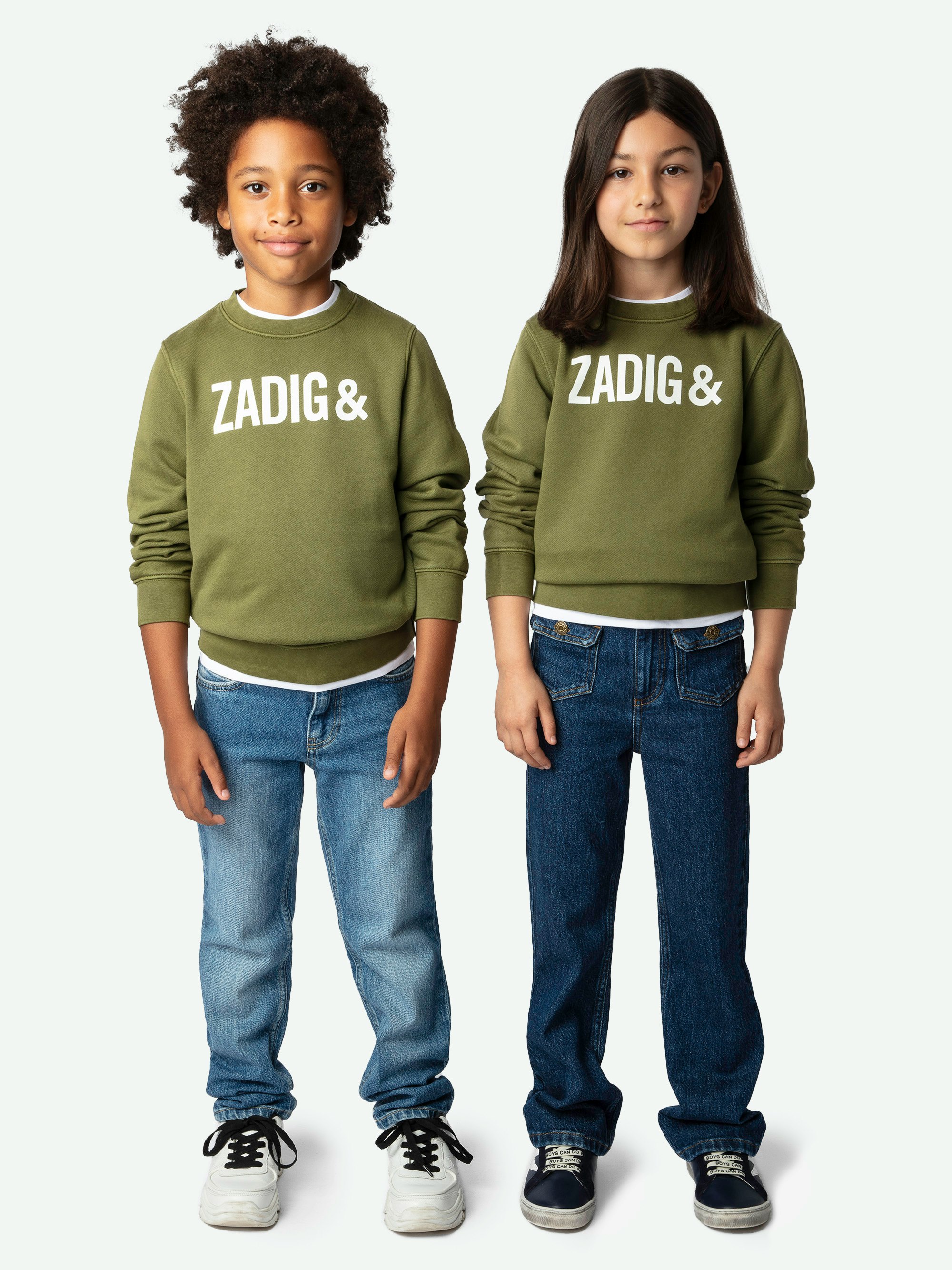 Boys' Simba Sweatshirt - Boys' long-sleeved khaki organic cotton fleece sweatshirt with signature.