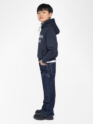 Sanchi Boy's Sweatshirt - Hooded sweatshirt with printed and embroidered "Voltaire Rock" logo on the front.