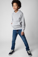 Sweatshirt Sanchi Enfant - Sweatshirt à capuche en coton gris orné de flèches rouges contrastées enfant