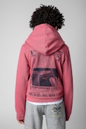 Felpa Sanchi Junior  - Felpa con cappuccio in cotone rosa decorata con firma ZV e stampa fotografica sul retro - Junior