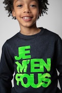 Simba Children’s Sweatshirt - Children’s navy blue cotton sweatshirt with contrasting “I don’t care” message