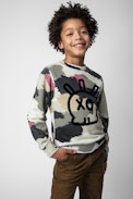 Felpa Simba Junior  - Felpa in cotone multicolore con stampa mimetica decorata con un teschio Jormi - Junior