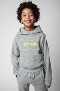 Alvin Children’s Sweatshirt - Children’s grey cotton hoodie with contrasting yellow print