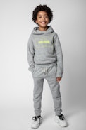 Alvin Children’s Sweatshirt - Children’s grey cotton hoodie with contrasting yellow print