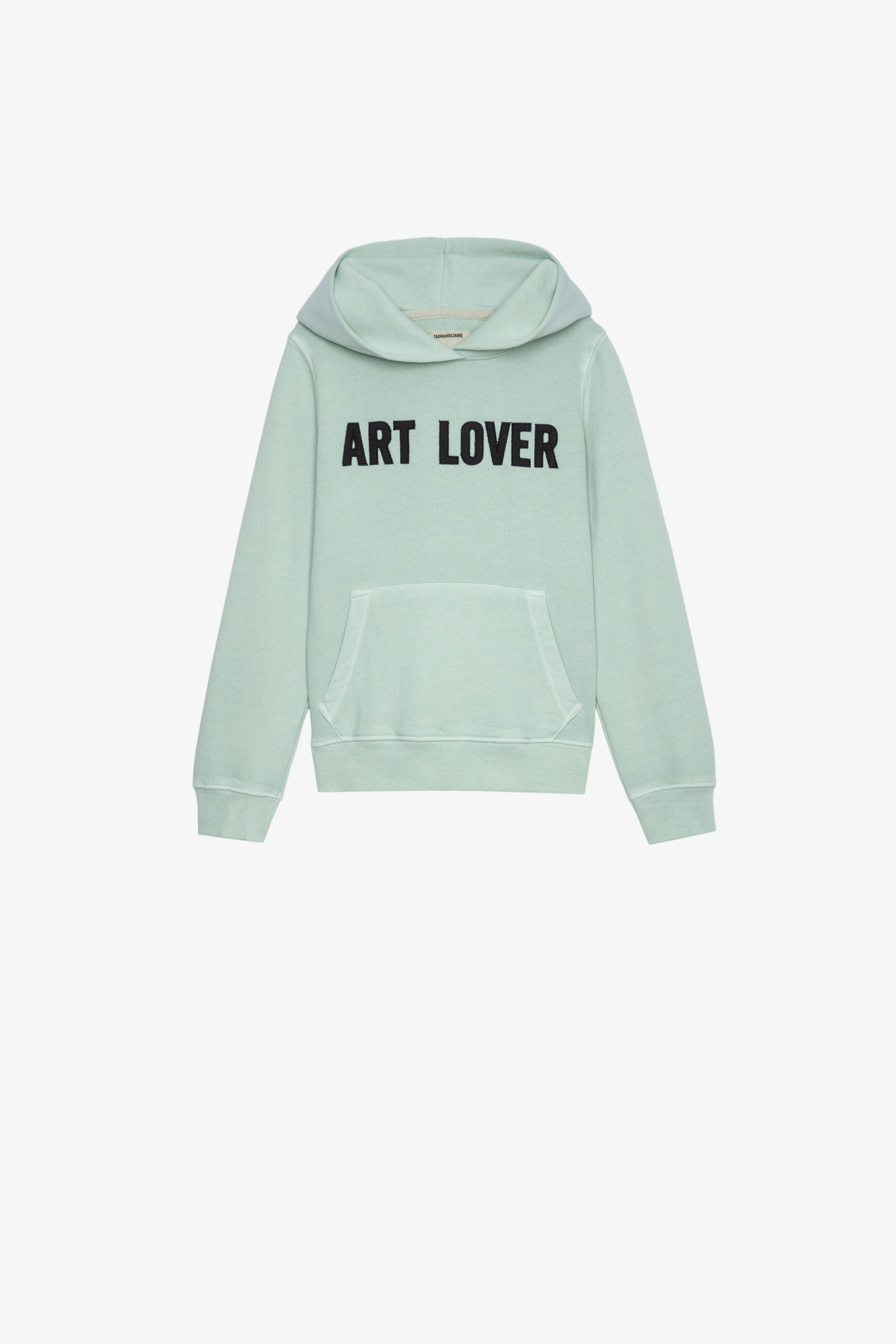 Sanchi Kids' Sweatshirt Kids’ light green cotton hoodie with “Art lover” slogan