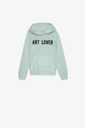 Felpa Sanchi Junior - Felpa in cotone verde chiaro con cappuccio e scritta "Art lover" - Junior